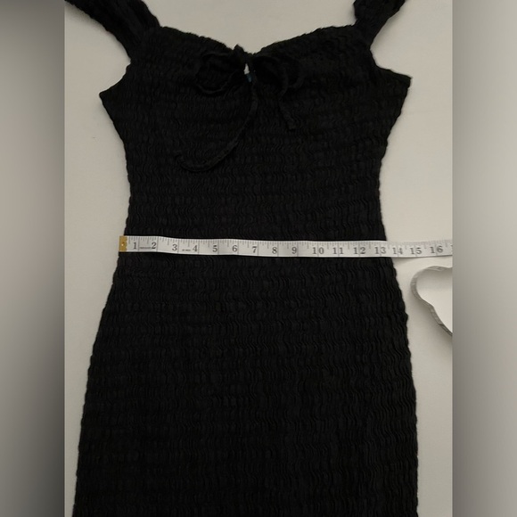 Free People Eleni Bodycon Maxi Dress in Black Smocked Side Slit Sweetheart L - Picture 2 of 13
